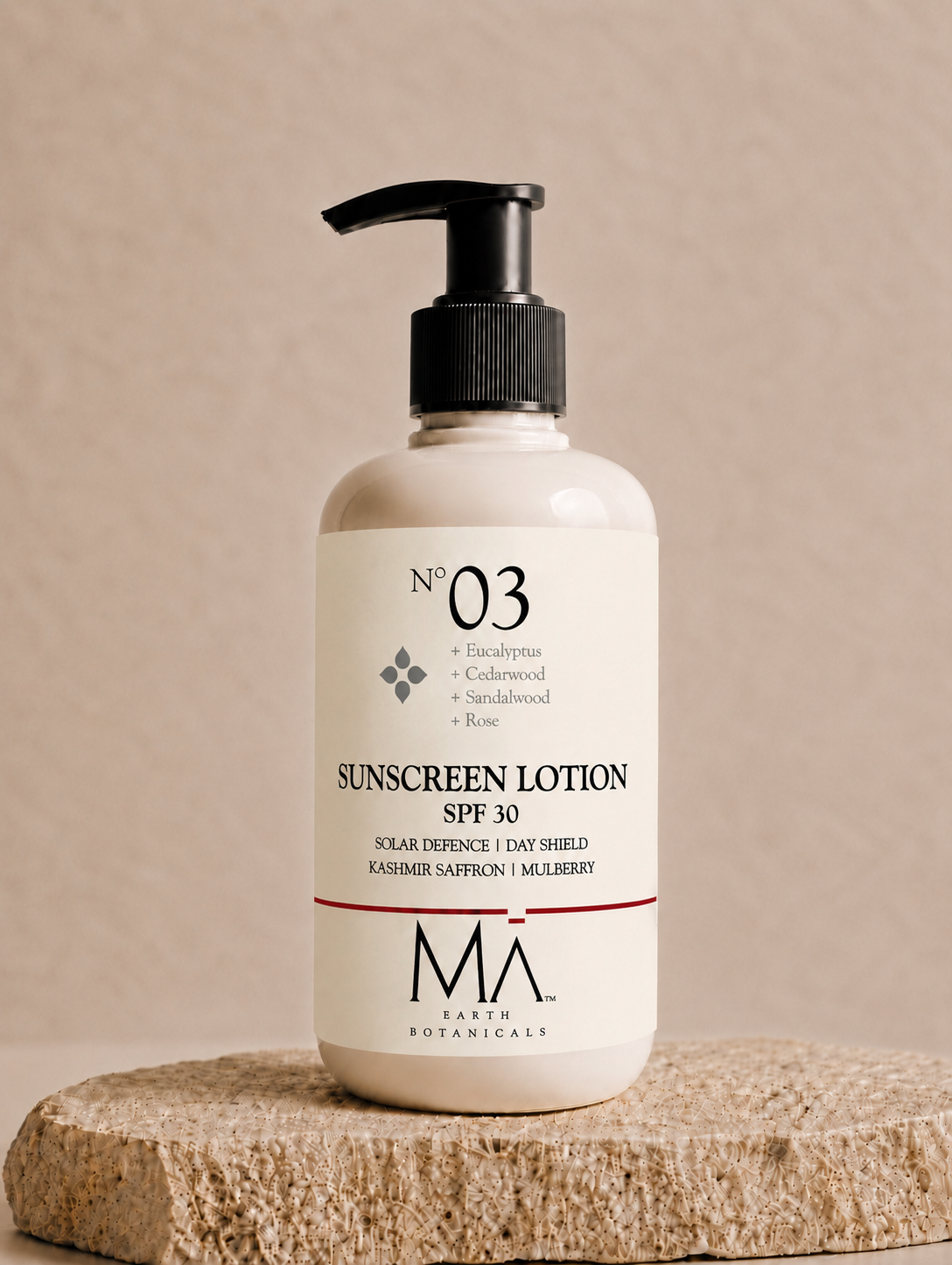 SUNSCREEN LOTION SPF 30    KASHMIRI SAFFRON | MULBERRY    No 3. EUCALYPTUS | SANDALWOOD | CEDARWOOD | ROSE