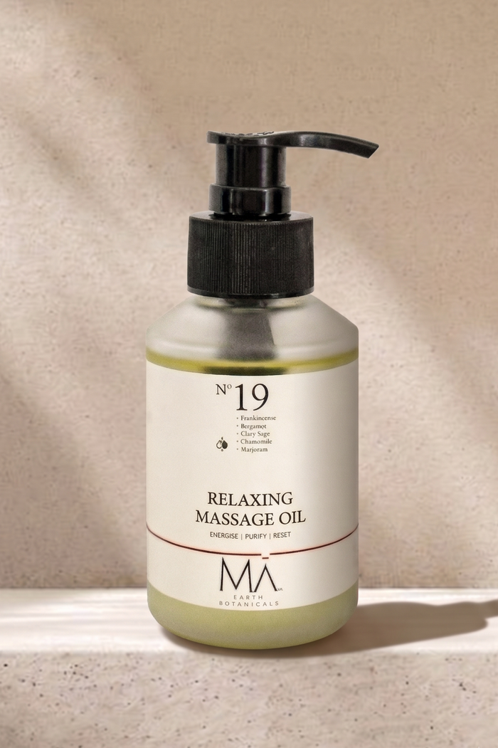 RELAXING MASSAGE OIL      No 19   FRANKINCENSE | BERGAMOT | CLARY SAGE | CHAMOMILE | MARJORAM