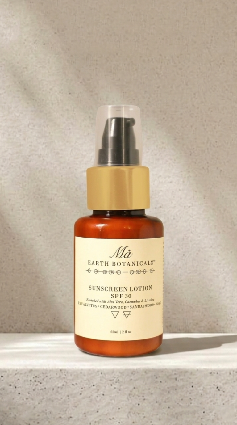 SUNSCREEN LOTION (Enriched with Kashmiri Saffron, Turmeric & Mulberry))  EUCALYPTUS, CEDARWOOD, SANDALWOOD, ROSE       (SPF 30)